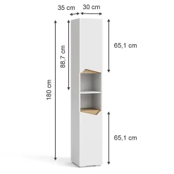 Vicco Meuble salle de bain Blanc 30x180cm avec portes, et compartiments ouverts