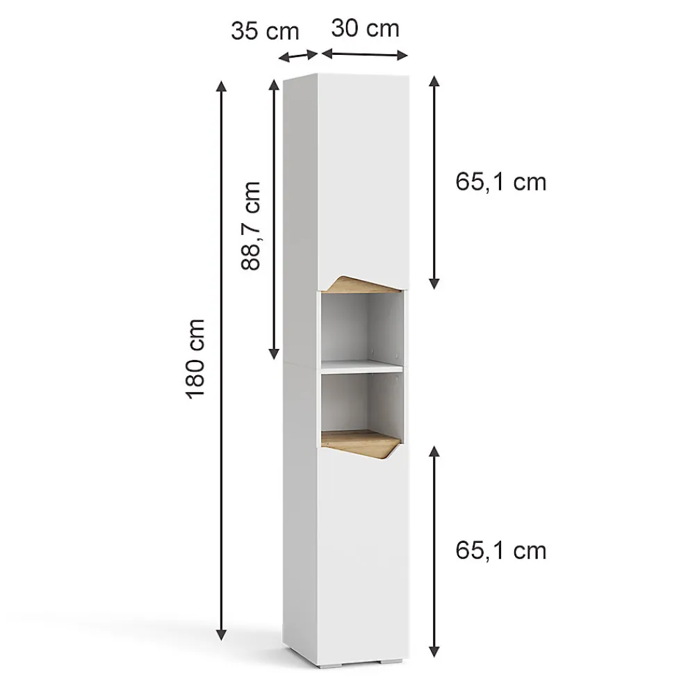 Vicco Meuble salle de bain Blanc 30x180cm avec portes, et compartiments ouverts