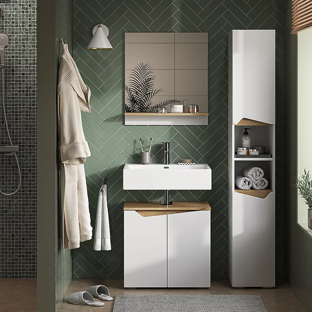 Vicco Meuble salle de bain Blanc 30x180cm avec portes, et compartiments ouverts