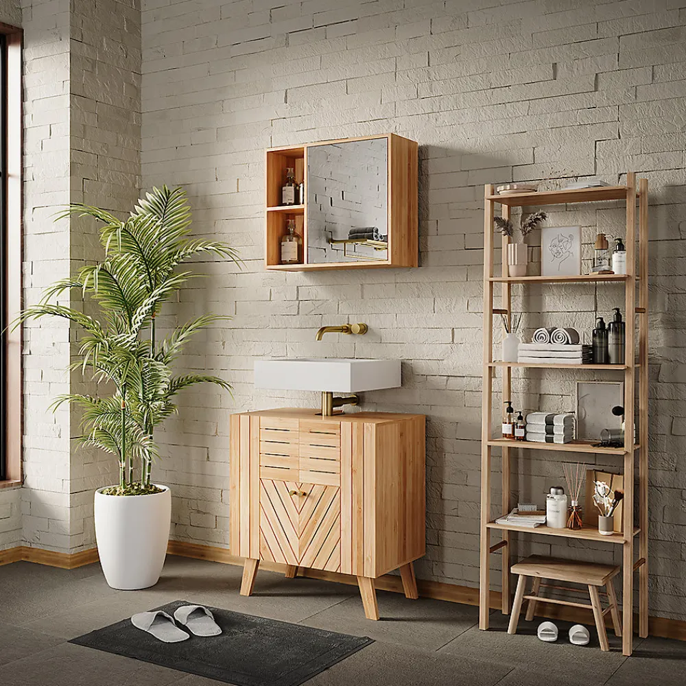 Vicco Meuble sous lavabo Bambou 60x65cm avec 2 portes