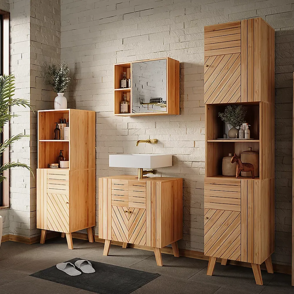 Vicco Meuble sous lavabo Bambou 60x65cm avec 2 portes