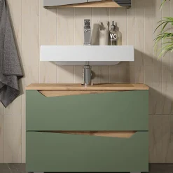 Vicco Meuble sous vasque simple Vert/Artisan 80x57.5cm avec 2 tiroirs