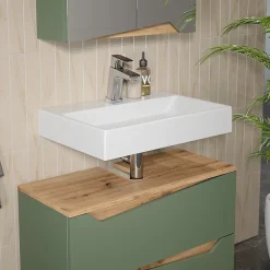 Vicco Meuble sous vasque simple Vert/Artisan 80x57.5cm avec 2 tiroirs