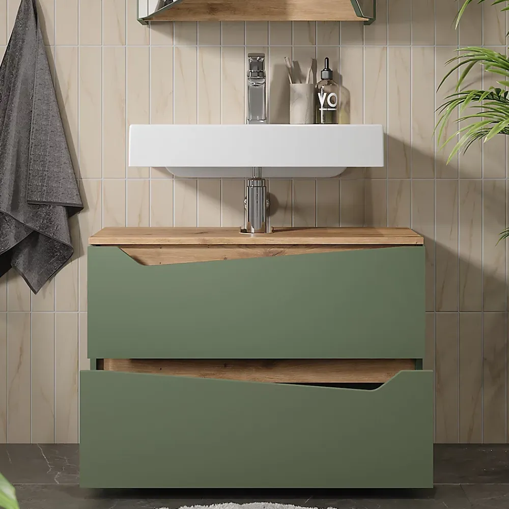Vicco Meuble sous vasque simple Vert/Artisan 80x57.5cm avec 2 tiroirs