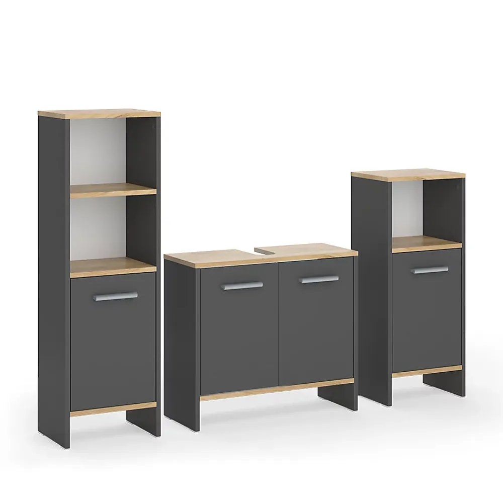 Vicco Meubles bain Anthracite/chêne doré 3 pièces
