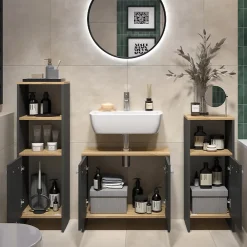 Vicco Meubles bain Anthracite/chêne doré 3 pièces