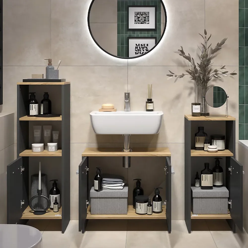 Vicco Meubles bain Anthracite/chêne doré 3 pièces