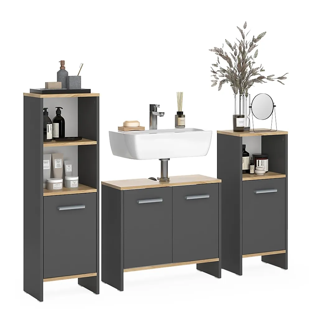 Vicco Meubles bain Anthracite/chêne doré 3 pièces