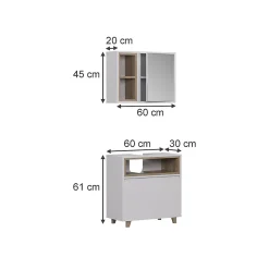 Vicco Meubles bain blanc/chêne avec armoire à glace et meuble bas