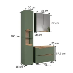 Vicco Meubles bain Vert/Artisan 3 parties avec meuble haut