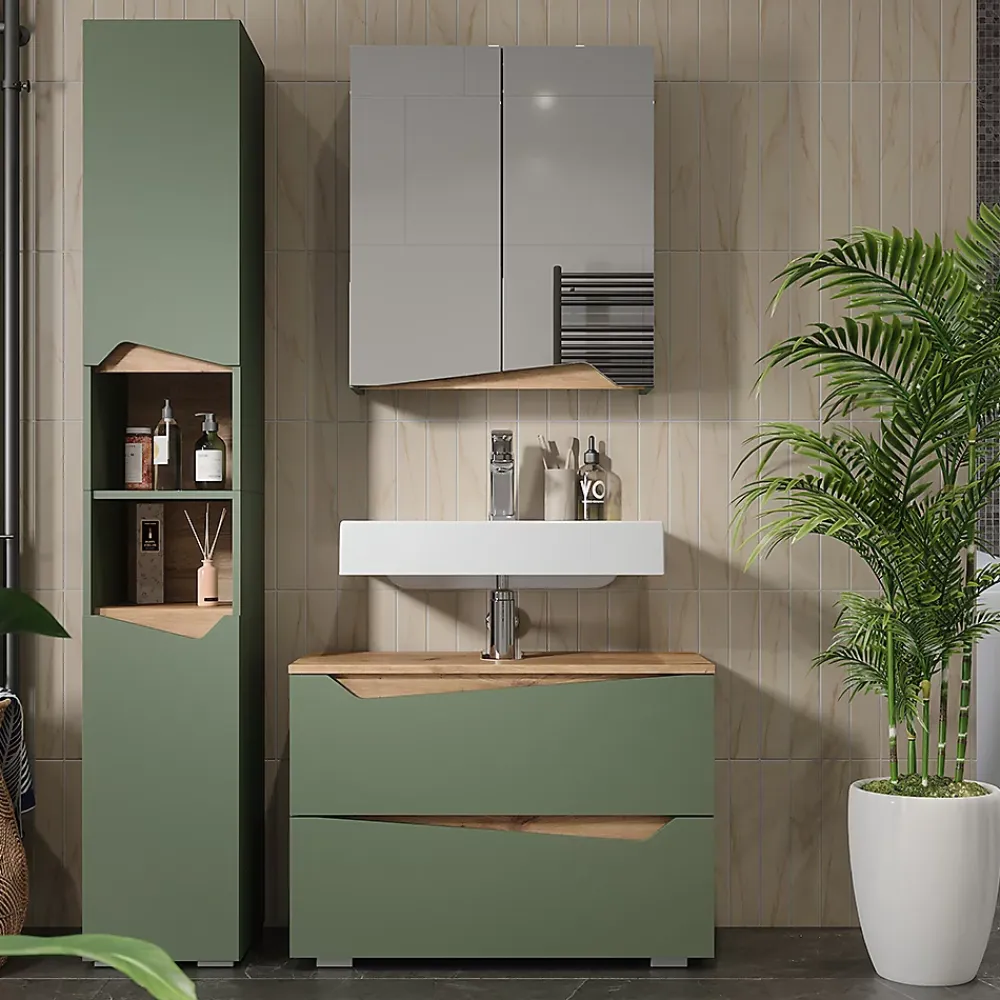 Vicco Meubles bain Vert/Artisan 3 parties avec meuble haut