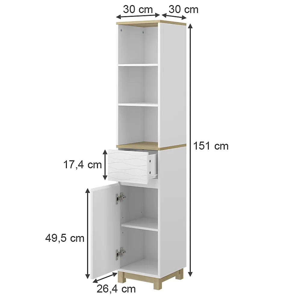 Colonne De Salle De Bains|Vicco Meubles de salle de bain Blanc 30x151cm avec tiroirs
