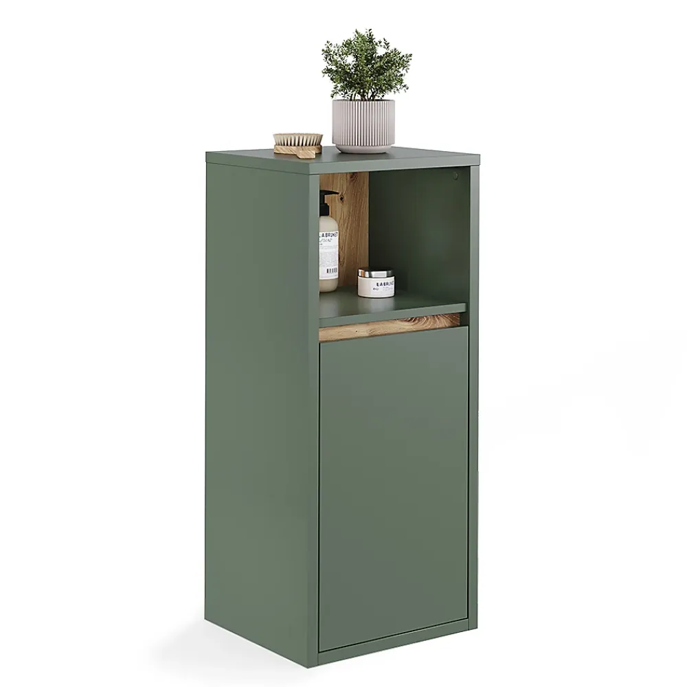 Armoire De Salle De Bains|Vicco Midischrank Vert/Artisan 33x80cm avec porte et étagère ouverte