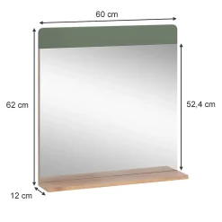 Armoire De Toilette|Vicco Miroir de salle de bain Vert/force de lor Chêne 60x62cm avec tablette