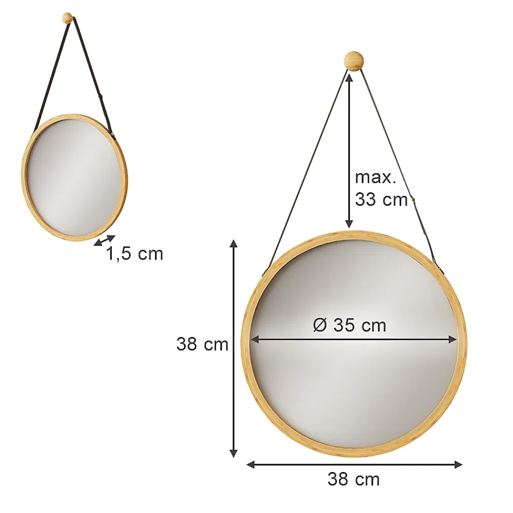 Armoire De Toilette|Vicco Miroir mural Bambou 38x38cm avec sangle réglable