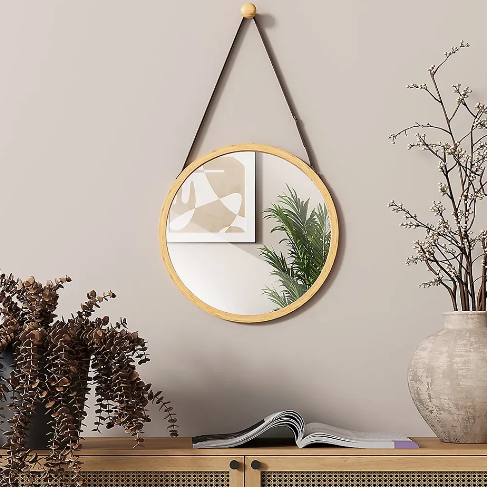 Armoire De Toilette|Vicco Miroir mural Bambou 38x38cm avec sangle réglable