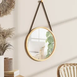 Armoire De Toilette|Vicco Miroir mural Bambou 38x38cm avec sangle réglable