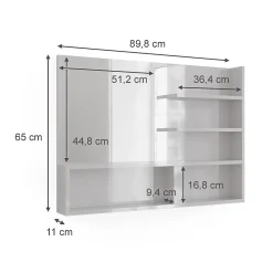 Armoire De Toilette|Vicco Miroir mural Blanc Haute brillance 89.8x65cm avec compartiments ouverts