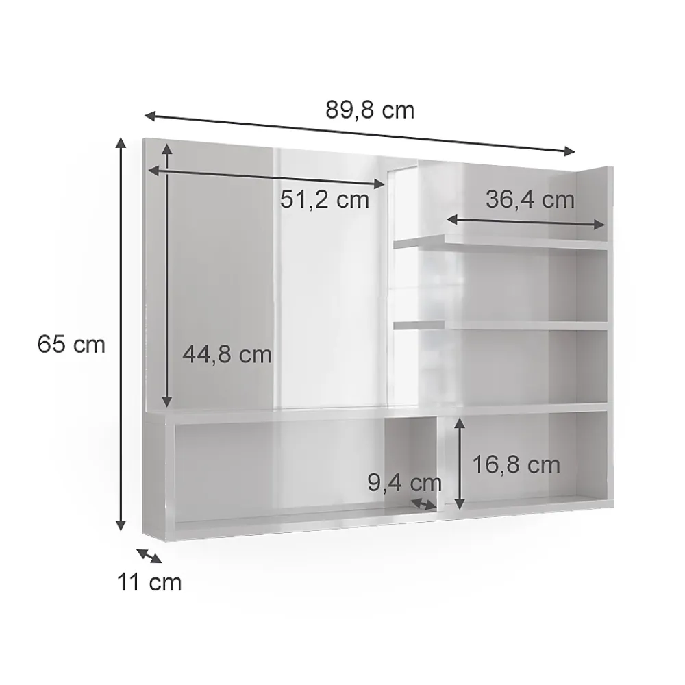 Armoire De Toilette|Vicco Miroir mural Blanc Haute brillance 89.8x65cm avec compartiments ouverts