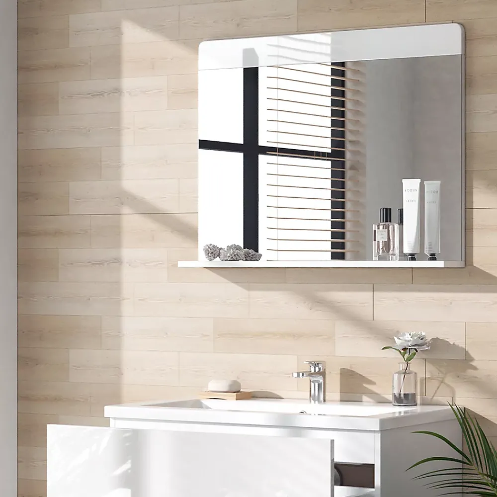 Armoire De Toilette|Vicco Miroir mural Blanc Haute brillance 80.1x62cm avec étagère