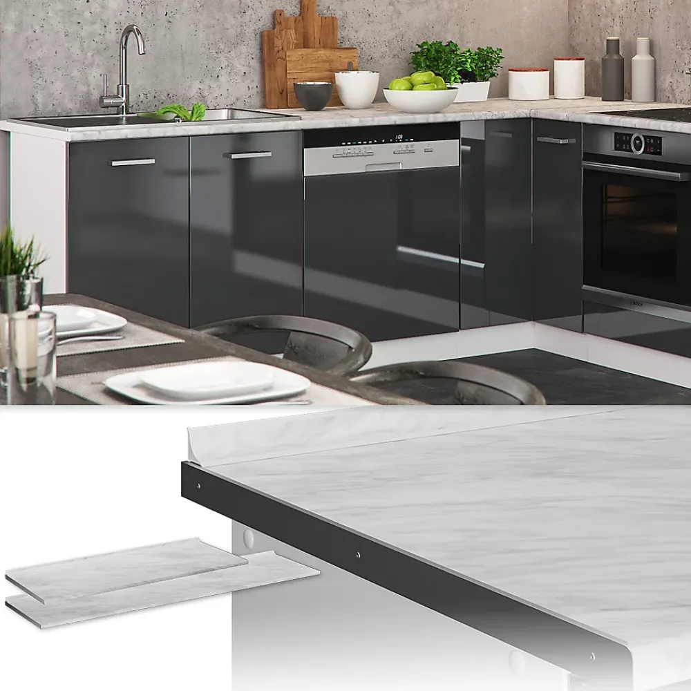 Plan De Travail Buanderie|Vicco Plan de travail cuisine Marbre blanc 240cm