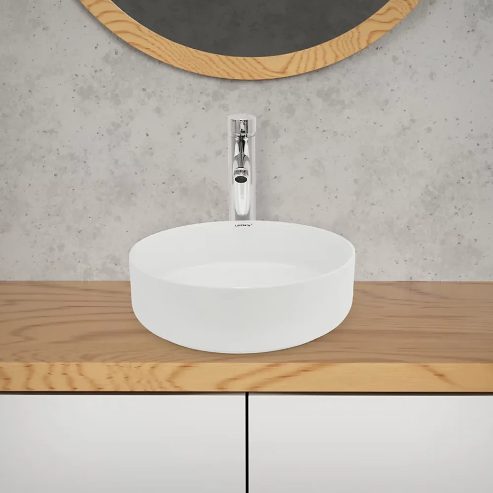 Vasque À Poser|ECD Germany Évier céramique vasque a poser ronde moderne lave-mains salle de bain 355 mm