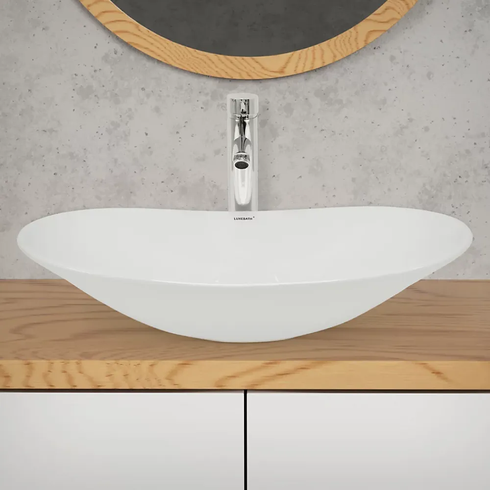 Vasque À Poser|ECD Germany Évier céramique vasque a poser ovale moderne lave-mains salle de bain 640x365 mm