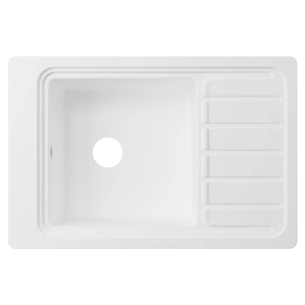 GoodHome Évier de cuisine 1 cuve et 1 égouttoir en composite de quartz blanc mat avec accessoires Romesco