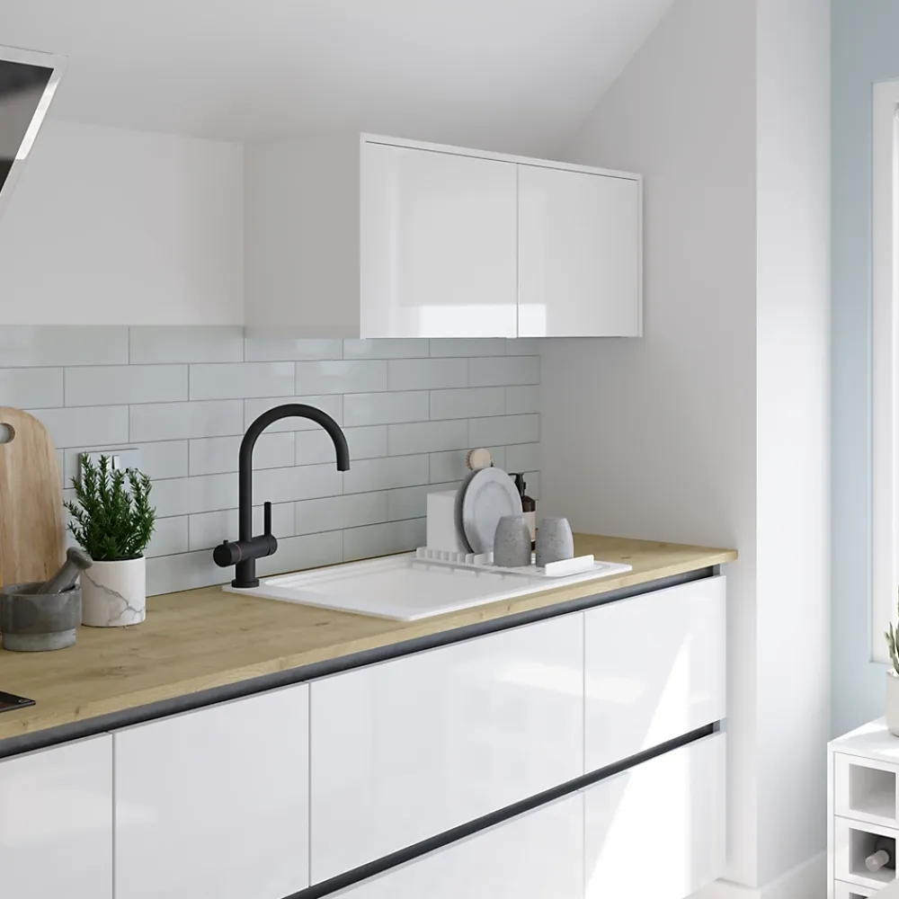 GoodHome Évier de cuisine 1 cuve et 1 égouttoir en composite de quartz blanc mat avec accessoires Romesco