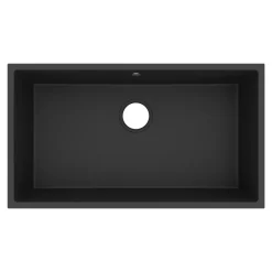 Evier Et Robinet De Buanderie|GoodHome Évier de cuisine en composite de quartz noir 1 bac à encastrer Sorrel