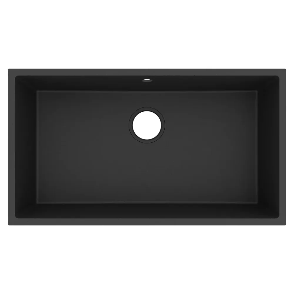 Evier Et Robinet De Buanderie|GoodHome Évier de cuisine en composite de quartz noir 1 bac à encastrer Sorrel