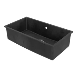 Evier Et Robinet De Buanderie|GoodHome Évier de cuisine en composite de quartz noir 1 bac à encastrer Sorrel