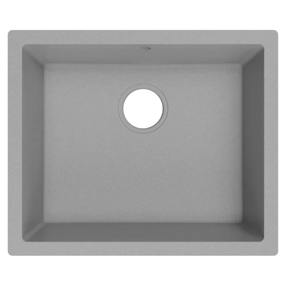 Evier Et Robinet De Buanderie|GoodHome Évier de cuisine en composite de quartz gris mat 1 bac à encastrer Sorrel