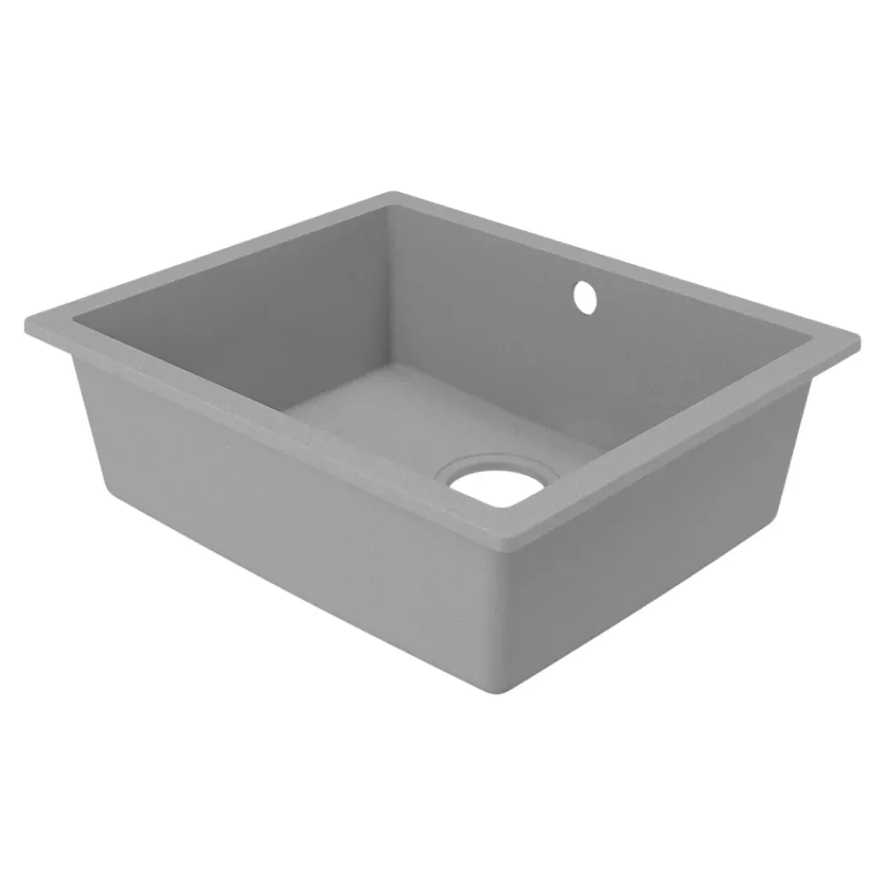 Evier Et Robinet De Buanderie|GoodHome Évier de cuisine en composite de quartz gris mat 1 bac à encastrer Sorrel