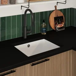 Evier Et Robinet De Buanderie|GoodHome Évier de cuisine en composite de quartz blanc mat 1 bac à encastrer Sorrel