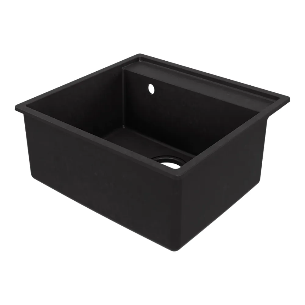 GoodHome Évier de cuisine en composite de quartz noir 1 bac à encastrer Hirase