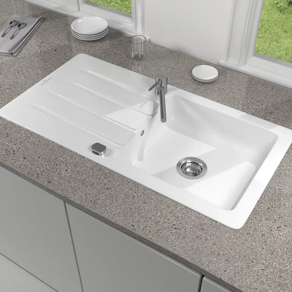 Villeroy & Boch Évier de cuisine en céramique 1 cuve à encastrer Collection blanc brillant