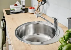 Evier Et Robinet De Buanderie| Évier de cuisine en inox poli rond 1 bac à encastrer Quimby