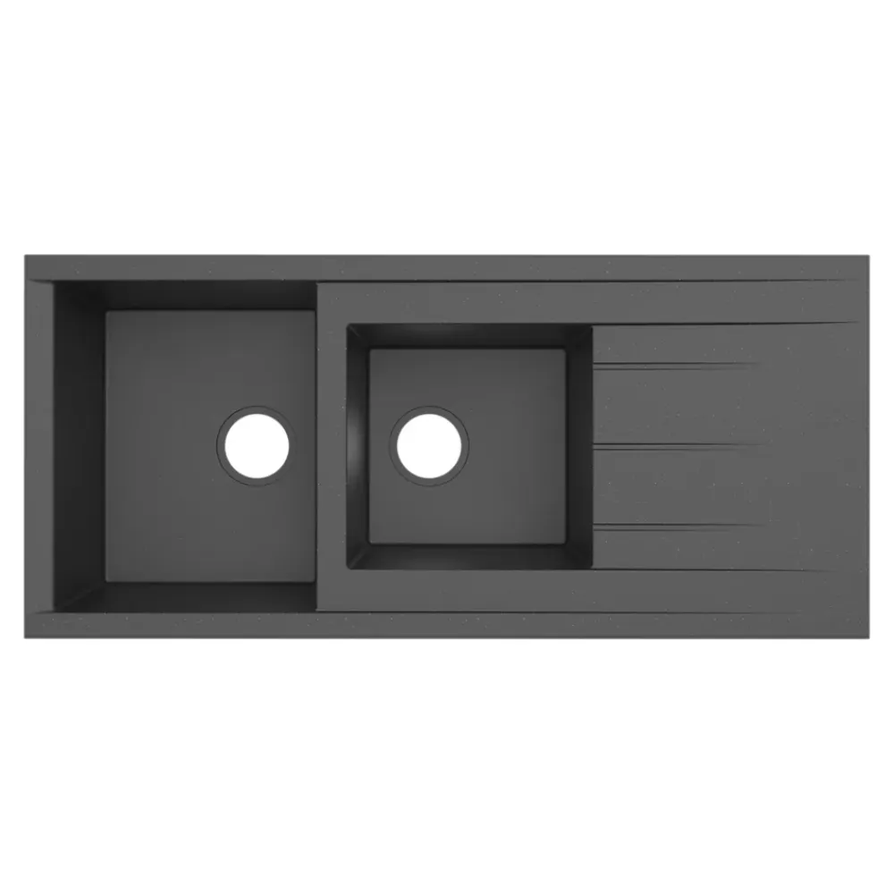 GoodHome Évier de cuisine en résine noir 2 bacs à encastrer et égouttoir Keluak