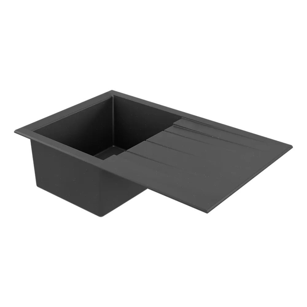 GoodHome Évier de cuisine en résine noir 1 bac à encastrer et égouttoir Keluak