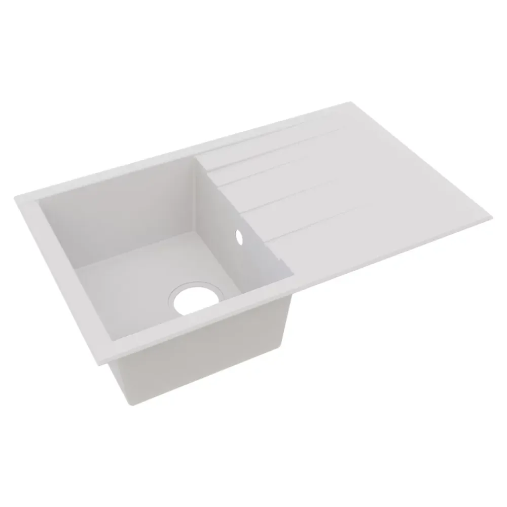 GoodHome Évier de cuisine en résine blanc 1 bac à encastrer et égouttoir Keluak