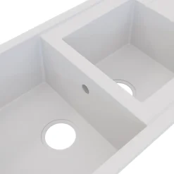 GoodHome Évier de cuisine en résine blanc 2 bacs à encastrer et égouttoir Keluak