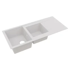 GoodHome Évier de cuisine en résine blanc 2 bacs à encastrer et égouttoir Keluak