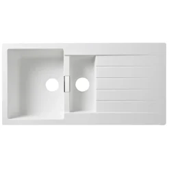 GoodHome Évier en composite de quartz blanc 1,5 bacs à encastrer Torla