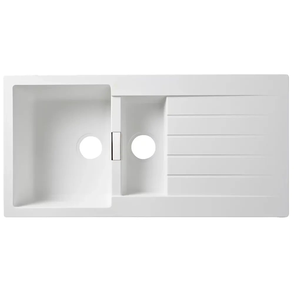 GoodHome Évier en composite de quartz blanc 1,5 bacs à encastrer Torla