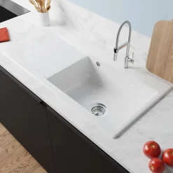 Evier Et Robinet De Buanderie|Villeroy & Boch Évier en céramique 1 cuve à droite à encastrer Subway Style blanc brillant