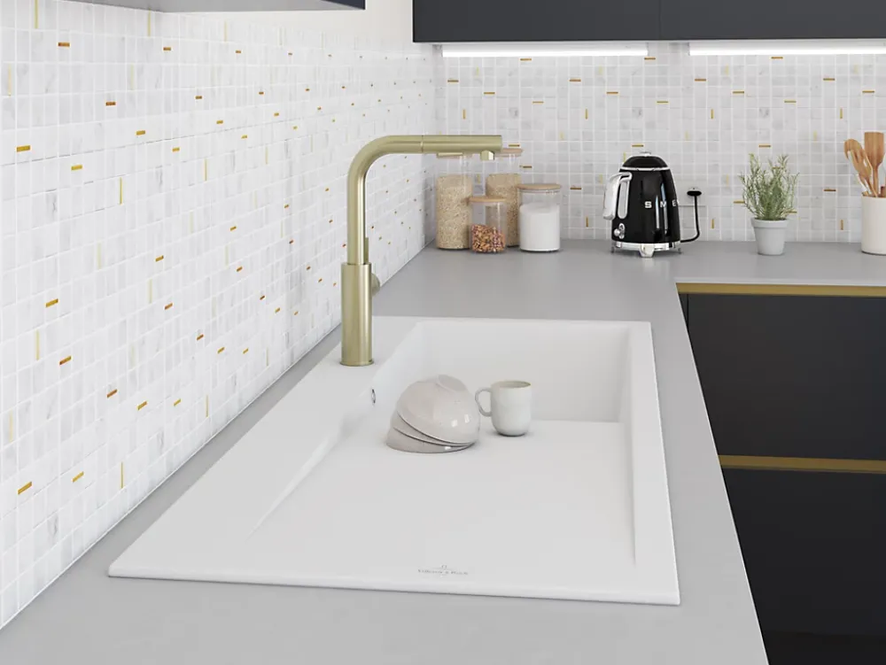 Evier Et Robinet De Buanderie|Villeroy & Boch Évier en céramique 1 cuve à droite à encastrer Subway Style blanc mat