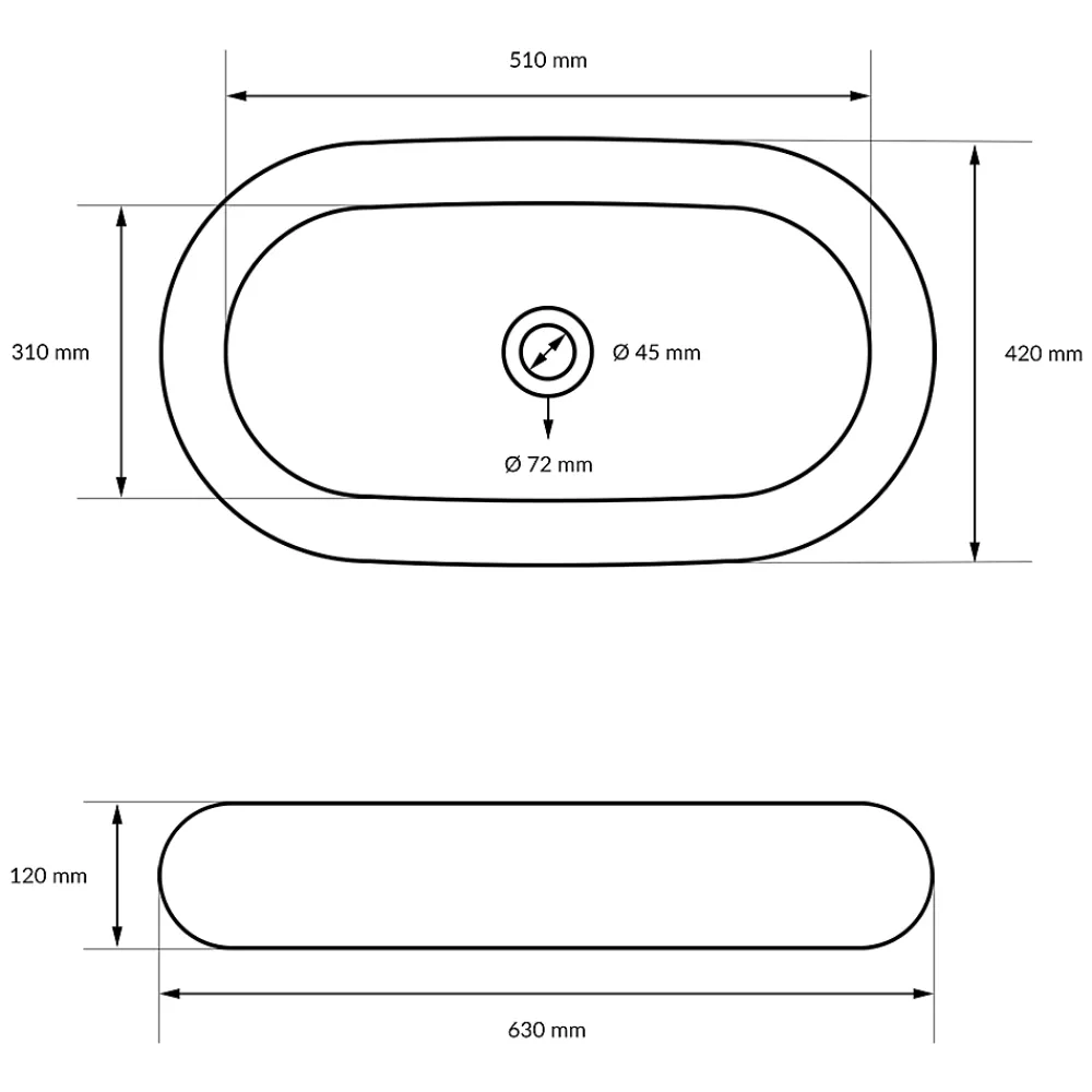 ECD Germany Évier lavabo vasque a poser ovale céramique lave-mains salle de bain 630x420 mm