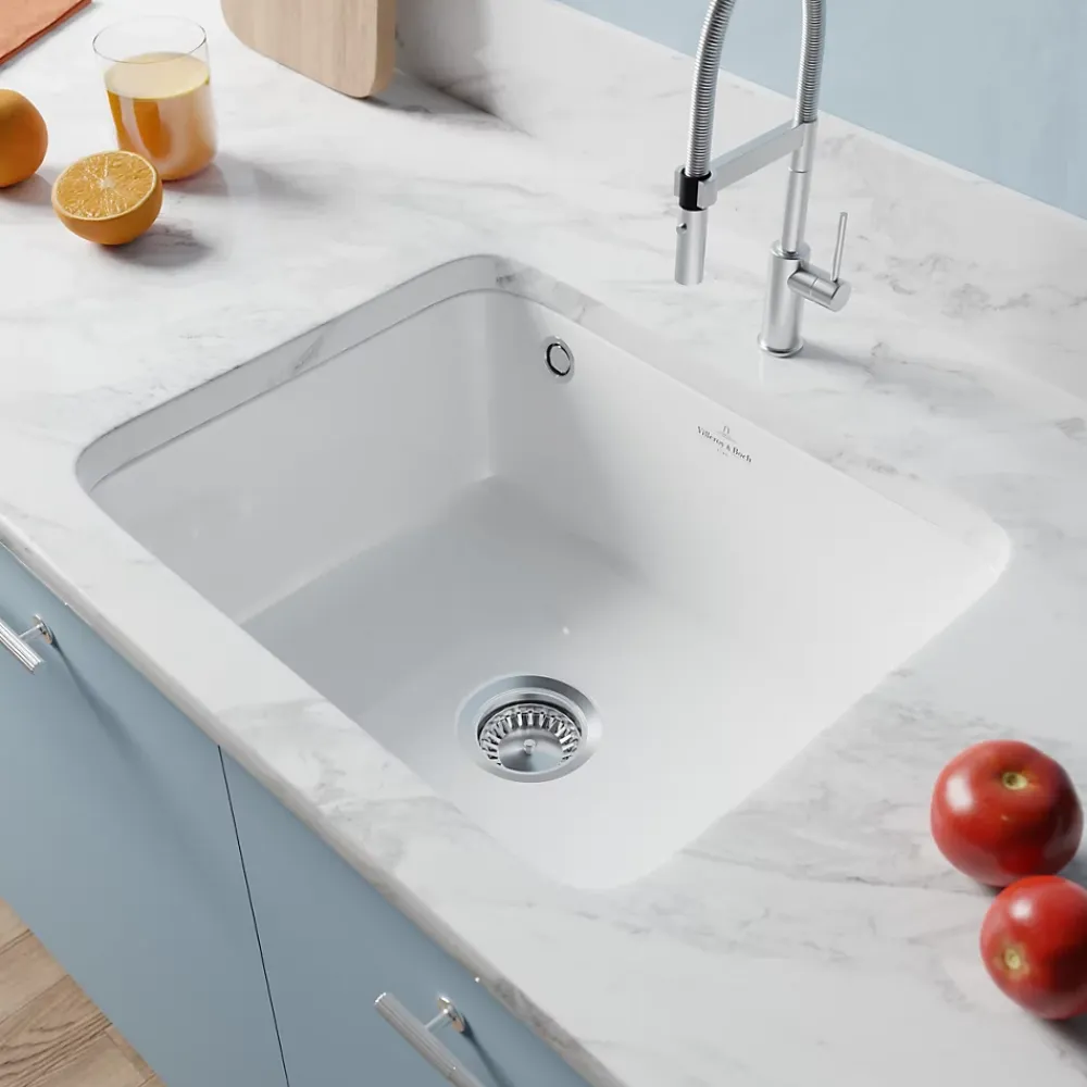 Evier Et Robinet De Buanderie|Villeroy & Boch Évier sous-plan en céramique 1 cuve à encastrer Subway blanc brillant