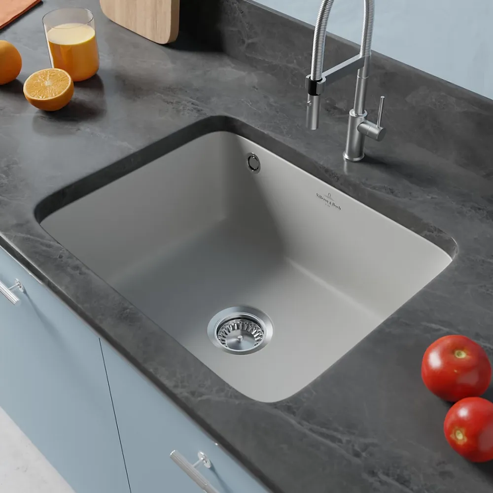 Villeroy & Boch Évier sous-plan en céramique 1 cuve à encastrer Subway gris moyen